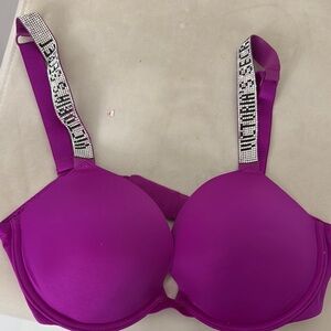 PINK Victoria's Secret Fuchsia Bra with Rhinestone Straps